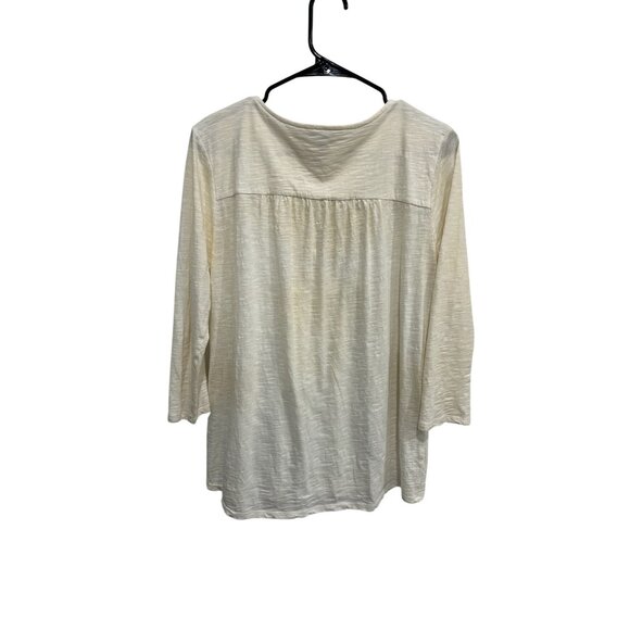 Lucky Brand Embroidered Lace Up Knit Blouse Sz Large Ivory Blue Tassel Tie Bohem - Picture 2 of 10